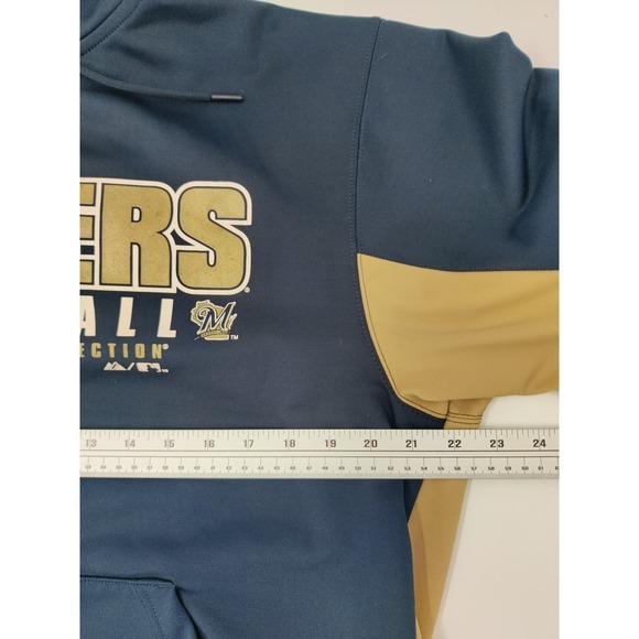 Majestic Milwaukee Brewers MLB Authentic Full Zip Hoodie Jacket Navy‎ Gold - Picture 10 of 11